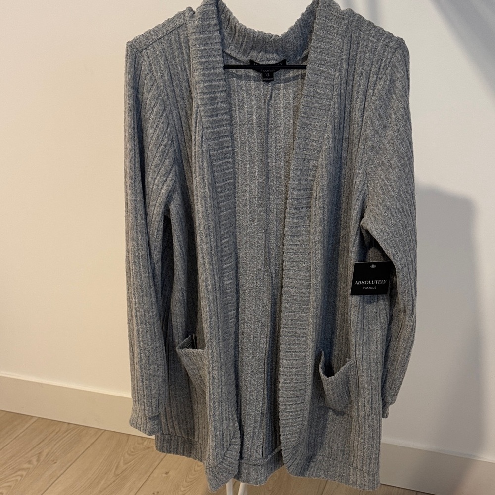 ABSOLUTELY Light Grey Ribbed Open-Front Cardigan